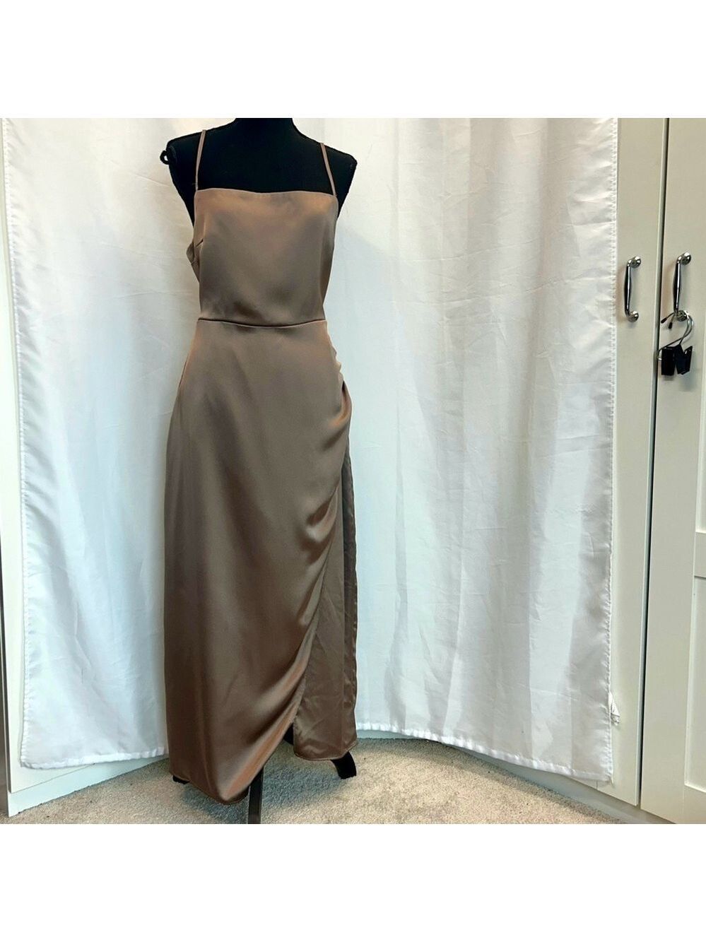 Zara mink brown satin effect midi slip dress Sz XL